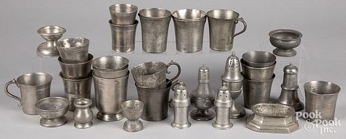 Pewter beakers, shakers, etc., 19th c.