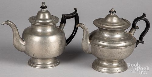 Two American pewter teapots, 19th c.