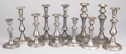 Collection of pewter candlesticks, 19th c.