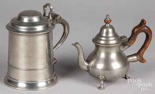 English pewter teapot and tankard