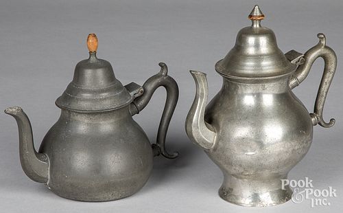 Two pewter teapots, 19th c.