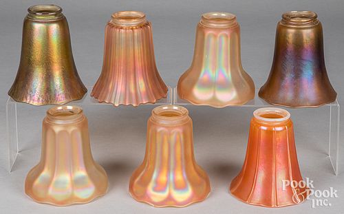 Seven iridescent glass shades