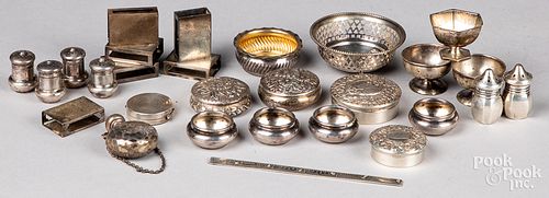 Sterling silver salts, shakers, patch boxes, etc.,
