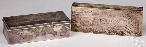 Two sterling silver dresser boxes