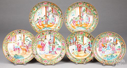 Six Chinese export Rose Canton plates and bowls