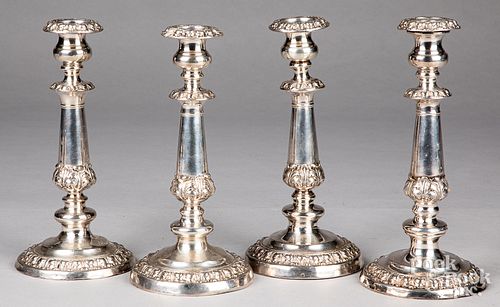 Four Sheffield plated candlesticks, 19th c.
