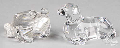 Steuben crystal frog and dachshund