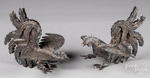 Pair of Peruvian sterling silver roosters