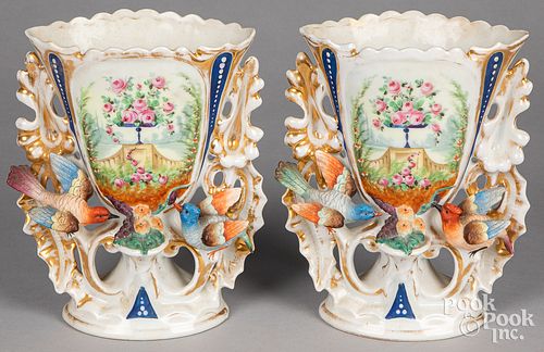 Pair of painted porcelain spill vases, late 19th c