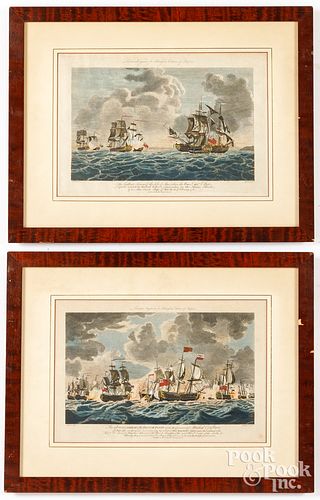 Pair of English hand colored naval engagements