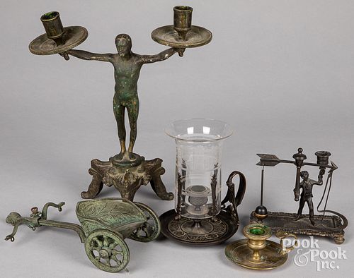 Group of Grand Tour bronze candle holders, 19th c.