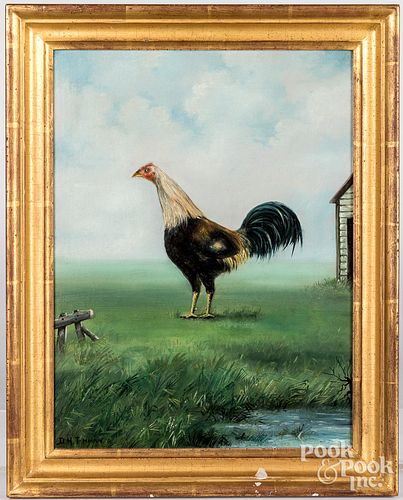 Oil on canvas of a rooster, 19th c.