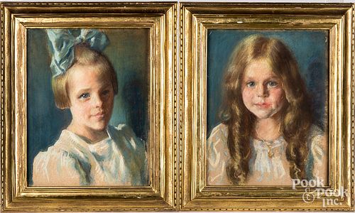 Twp pastel portraits of Grace Keast and her sister