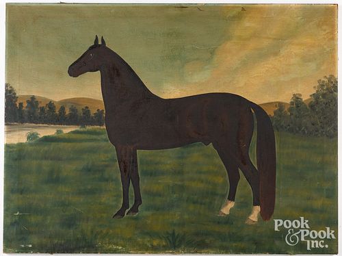 Large oil on canvas horse portrait, ca. 1900
