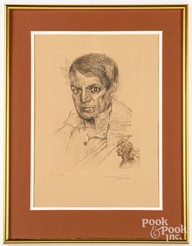 Salvador Dali engraving portrait of Pablo Picasso