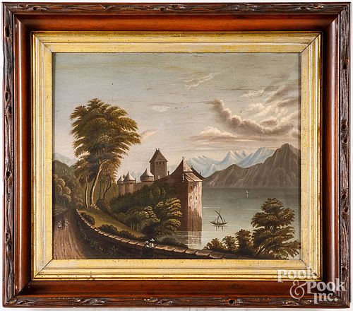 Oil on board landscape, 19th c.
