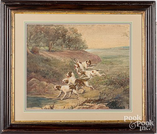 English watercolor of hunting dogs, 19th c.