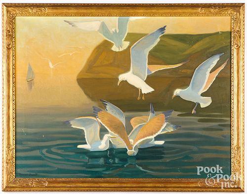 Truman Edmund Fassett oil on canvas of seagulls