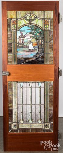 Double stained glass paneled door