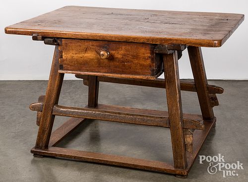 European oak stretcher base table, 18th c.