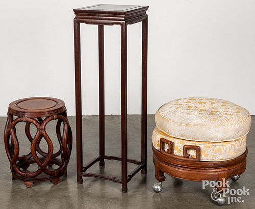 Two Chinese stands and an ottoman