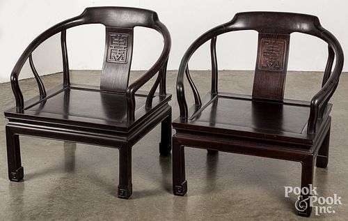 Pair of Chinese hardwood low chairs.