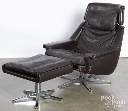 Mid-century modern leather chair and ottoman