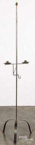 Reproduction wrought iron and brass candlestand