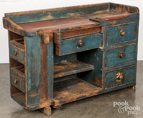 Blue painted work bench, 19th c.