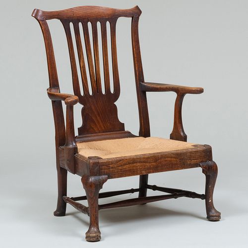 Large George III Provincial Oak and Rush Armchair
