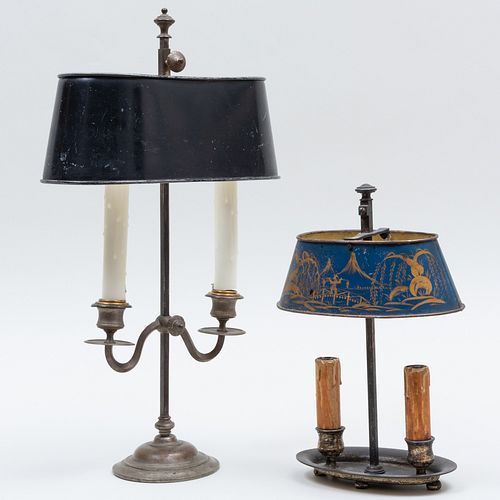 Two Candlestick Lamps with TÃ´le Shades