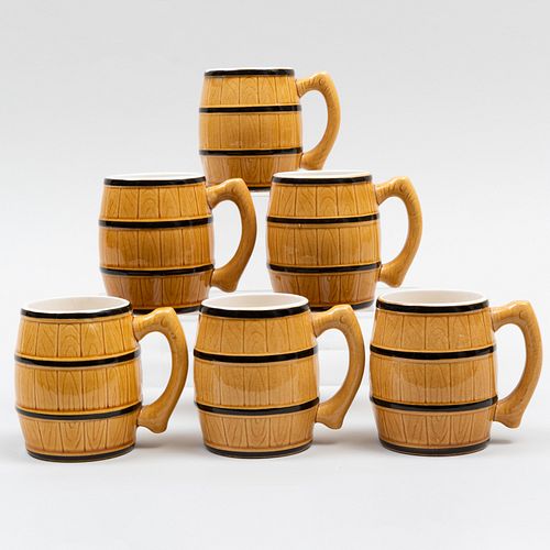 Set of Six Ceramic Barrel Form Mugs