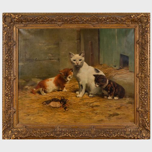 RenÃ© Legrand (1847-1923): Three Kittens and a Teddy Bear