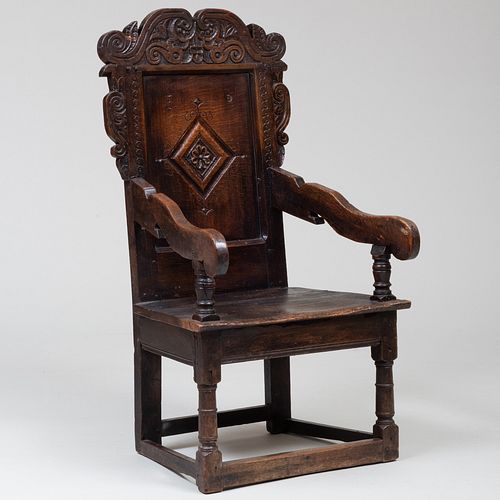 Charles II Style Carved Oak Armchair