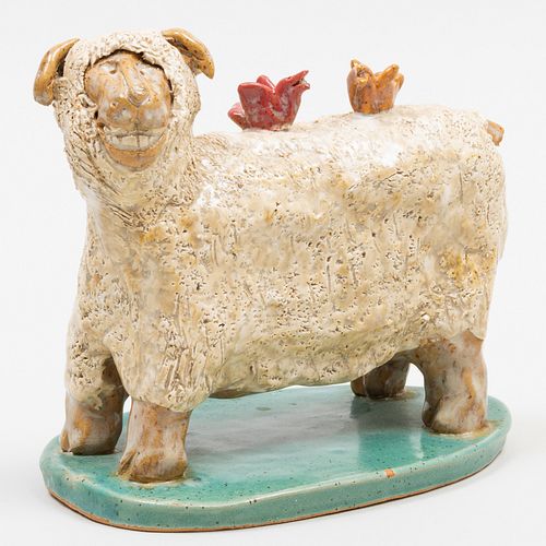 Small Contemporary Glazed Earthenware Model of a Sheep