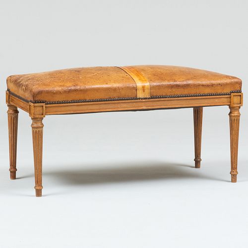 Late Louis XVI Style Beechwood and Leather Upholstered Bench