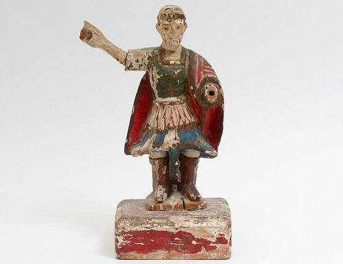 CARVED AND POLYCHROMED FIGURE OF ST. MICHAEL