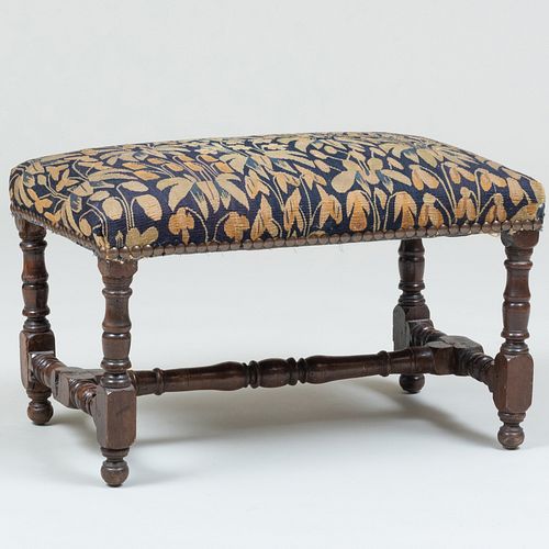 William and Mary Oak and Tapestry Upholstered Stool