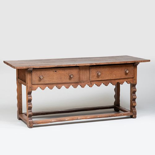North European Rustic Carved Oak and Fruitwood Table