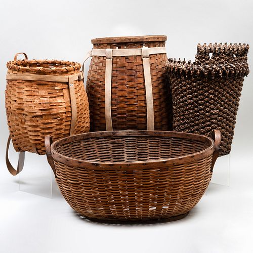 Group of Four Woven Baskets and an Apple Basket