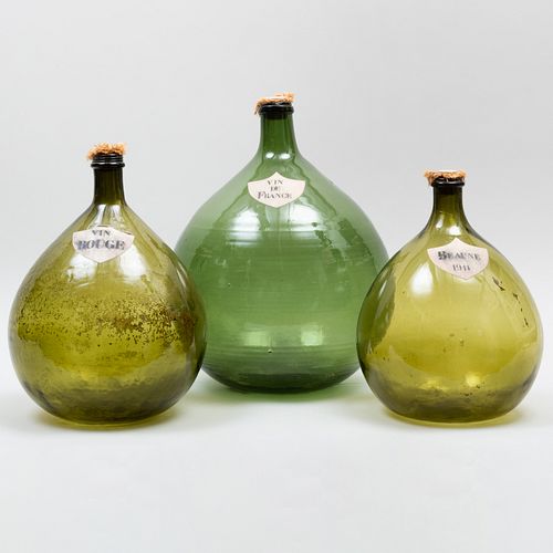 Three Large French Glass Wine Demijohns