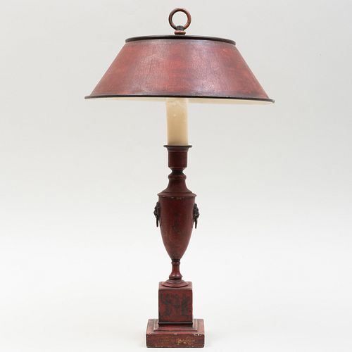 Red TÃ´le Candlestick Lamp and Shade