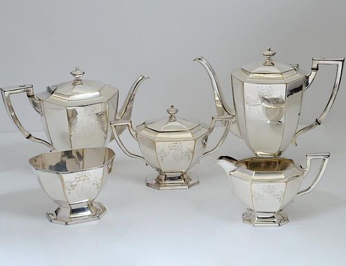 FIVE PIECE SILVER PLATED TEA AND COFFEE SERVICE
