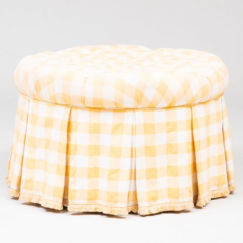 Yellow Gingham Tufted Upholstered Ottoman