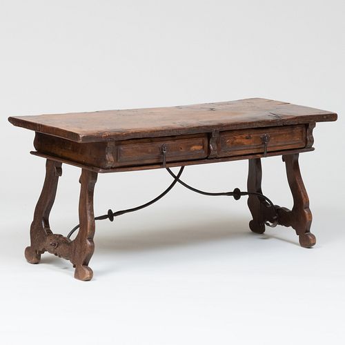 Italian Baroque Style Walnut and Wrought-Iron Low Table