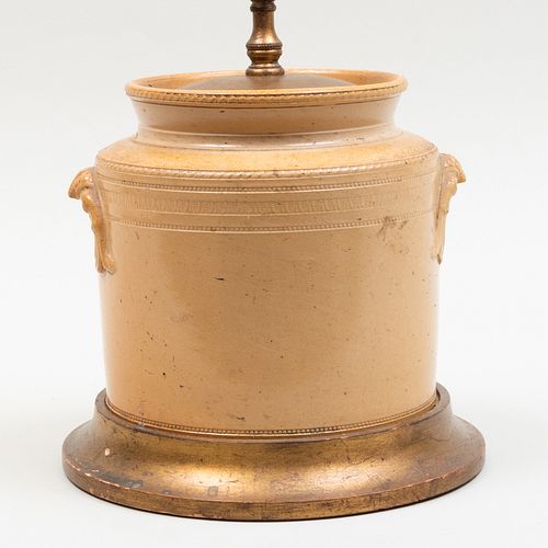 Salt Glazed Earthenware Canister Mounted as a Lamp, Probably English