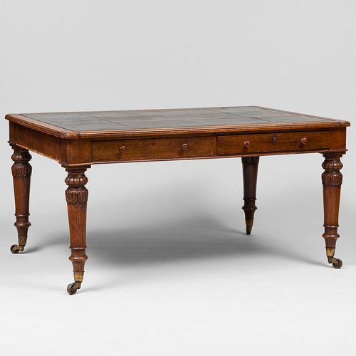 William IV Oak Leather Partner's Desk by Holland and Sons