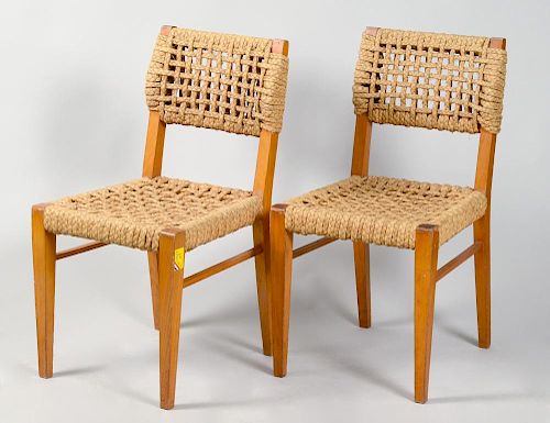 SET OF SIX BEECHWOOD AND ROPE DINING CHAIRS