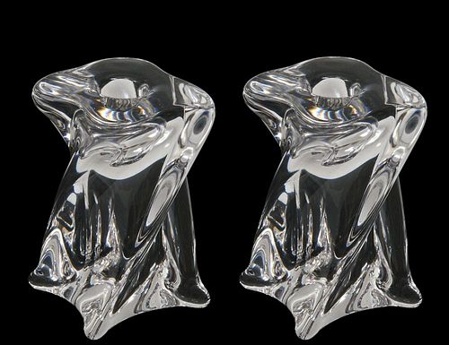 PAIR OF ST. LOUIS CRYSTAL CANDLE HOLDERS