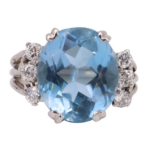 6.80ctw Aquamarine & Diamonds Art Deco Platinum Ring